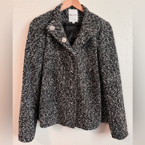 Walter Baker Tweed Button Jacket Black & White w/ Shimmer Size 8 - Picture 1 of 10